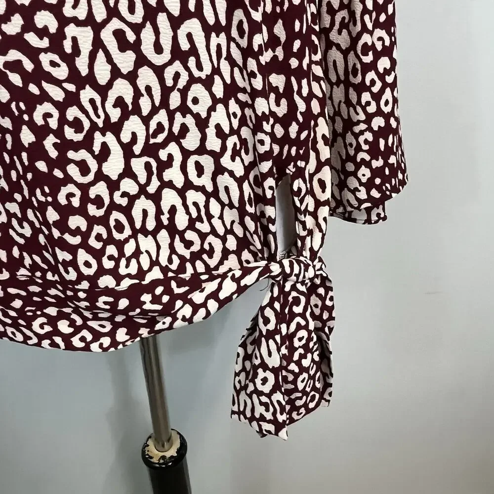 Michael Kors Blouse Tunic size Medium Burgundy Tan Leopard Lagenlook Peasant